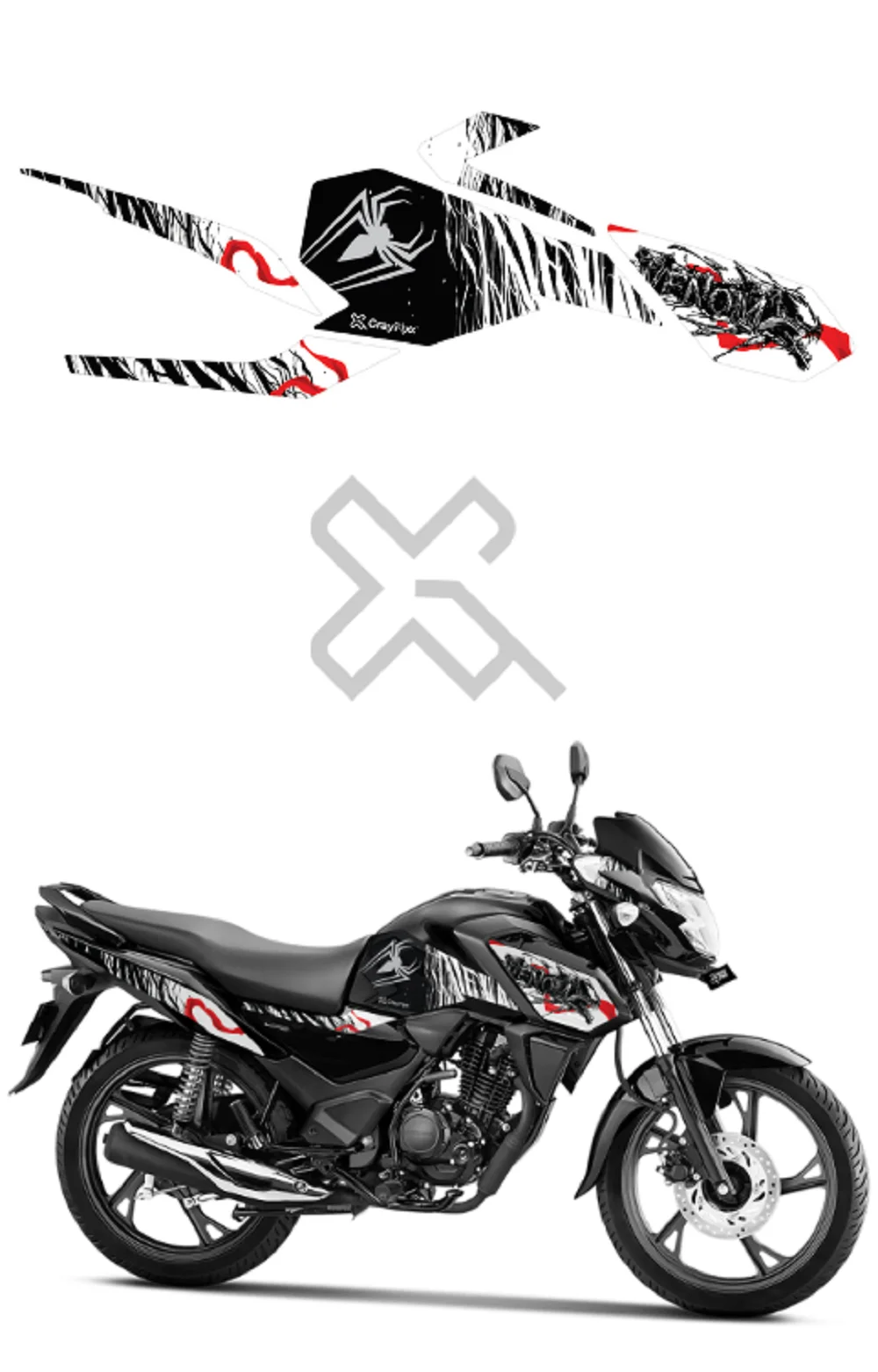 Venom Edition Half Body Sticker Compatible with Shine SP 125 | Made In Premium Gloss Vinyl With FPF(Fade Protection Film), Water Proof, Precut Sticker, Pack Of 1 Compatible with Both Side
